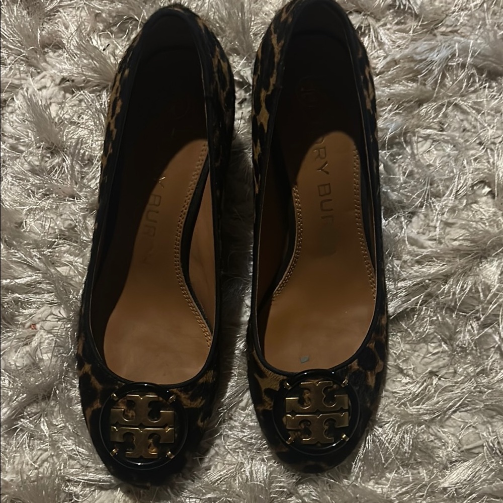 Tory Burch Black and Brown Flats with Perforated Design